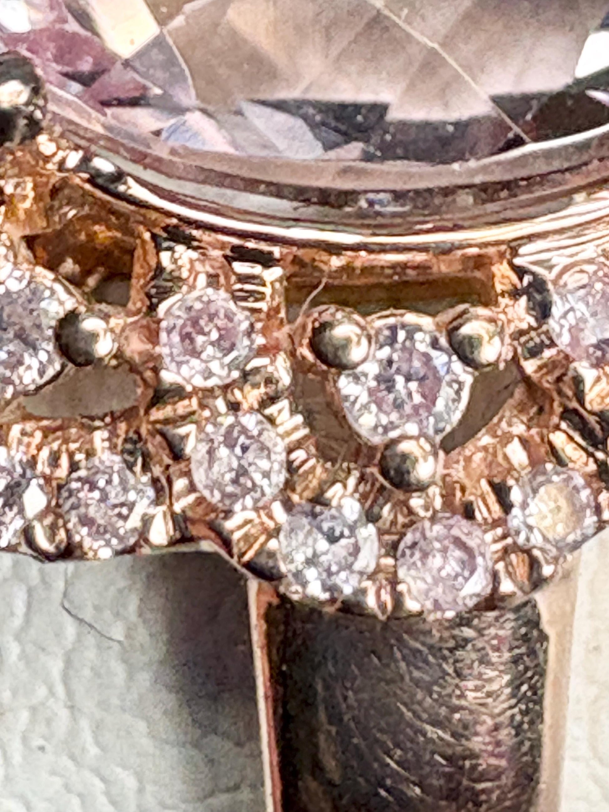Morganite and Natural Pink Diamond Ring Solid 14k Rose Gold size 6.75 - NewLifeJewelryVault