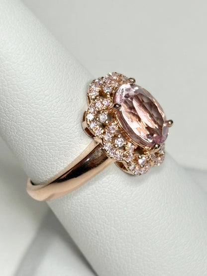 Morganite and Natural Pink Diamond Ring Solid 14k Rose Gold size 6.75 - NewLifeJewelryVault