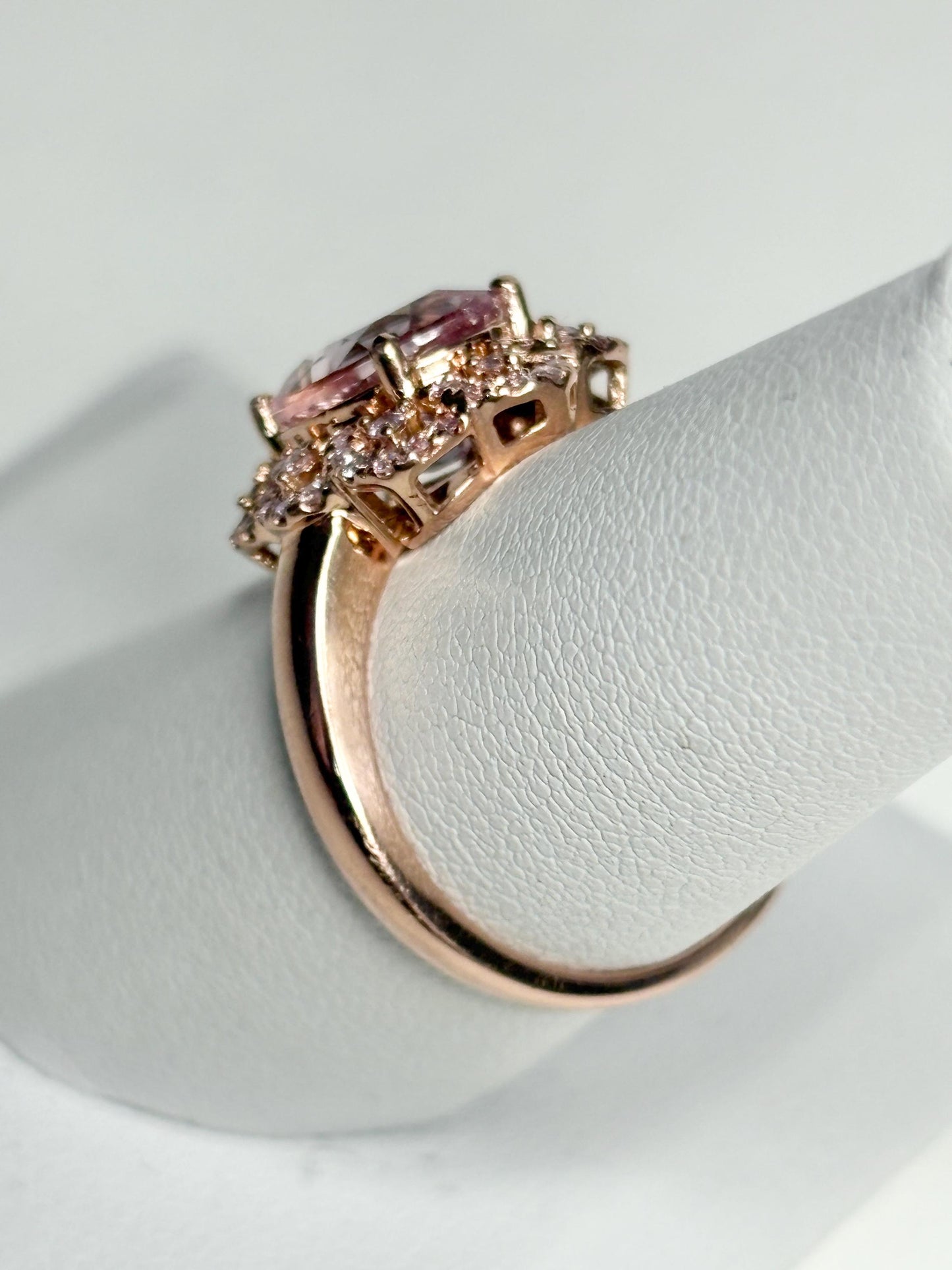 Morganite and Natural Pink Diamond Ring Solid 14k Rose Gold size 6.75 - NewLifeJewelryVault