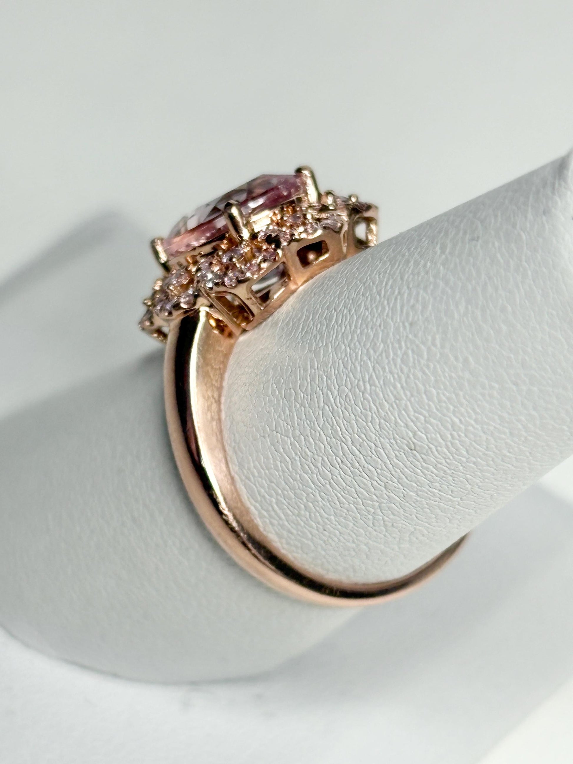 Morganite and Natural Pink Diamond Ring Solid 14k Rose Gold size 6.75 - NewLifeJewelryVault
