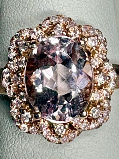 Morganite and Natural Pink Diamond Ring Solid 14k Rose Gold size 6.75 - NewLifeJewelryVault