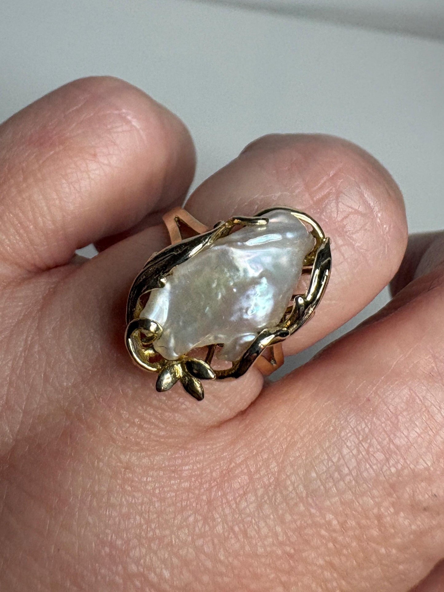 Biwa Cultured Pearl Freeform Ring Solid 14k Gold size 7.25 - NewLifeJewelryVault