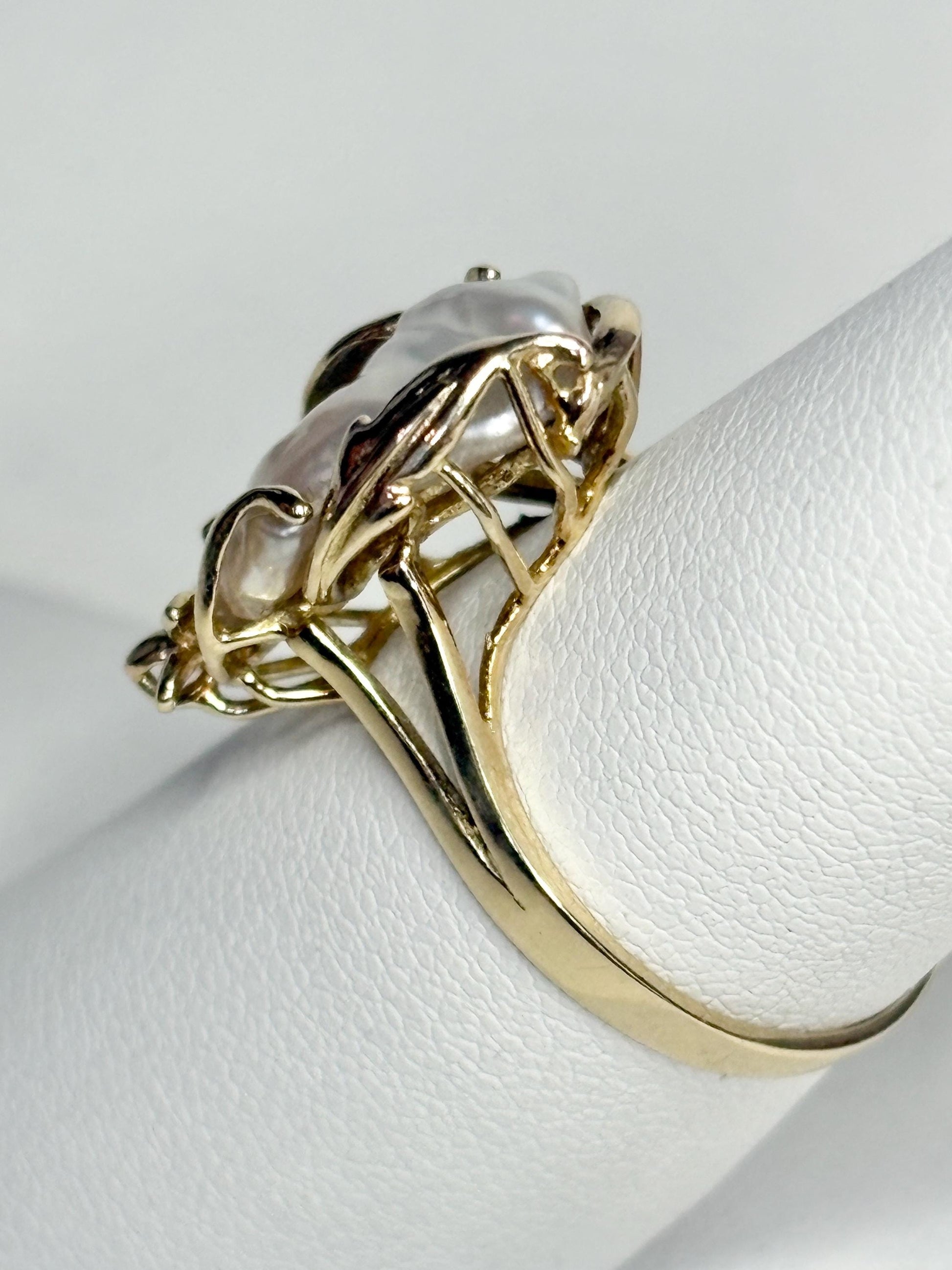 Biwa Cultured Pearl Freeform Ring Solid 14k Gold size 7.25 - NewLifeJewelryVault