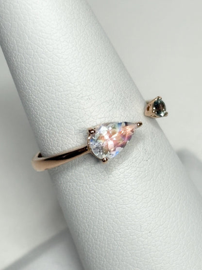 Madagascar Rainbow Moonstone and Color Change Garnet Open Ring 10k Rose Gold size 6.75 - NewLifeJewelryVault