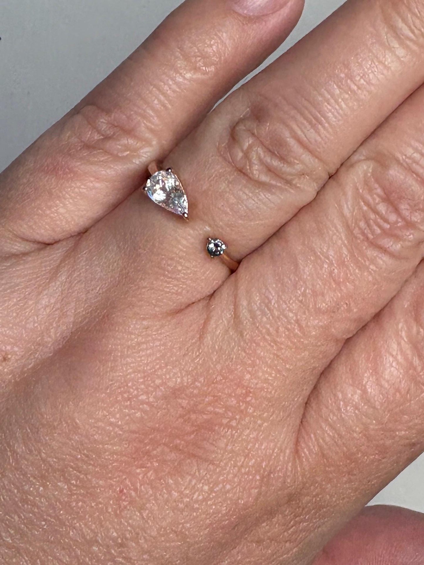 Madagascar Rainbow Moonstone and Color Change Garnet Open Ring 10k Rose Gold size 6.75 - NewLifeJewelryVault