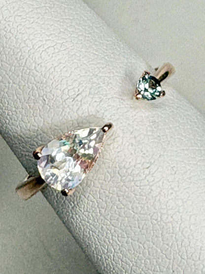 Madagascar Rainbow Moonstone and Color Change Garnet Open Ring 10k Rose Gold size 6.75 - NewLifeJewelryVault