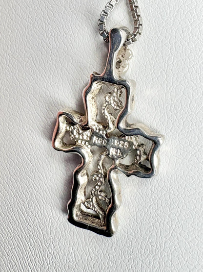 Vintage Black Hills Gold Cross Pendant Necklace Sterling Silver 12k Gold 19" - NewLifeJewelryVault