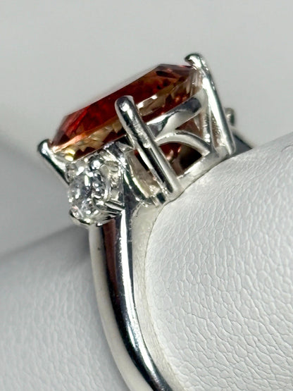 Oregon Sunstone and Lab-Grown Diamond Ring in Sterling Silver size 6.5 - NewLifeJewelryVault