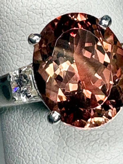 Oregon Sunstone and Lab-Grown Diamond Ring in Sterling Silver size 6.5 - NewLifeJewelryVault