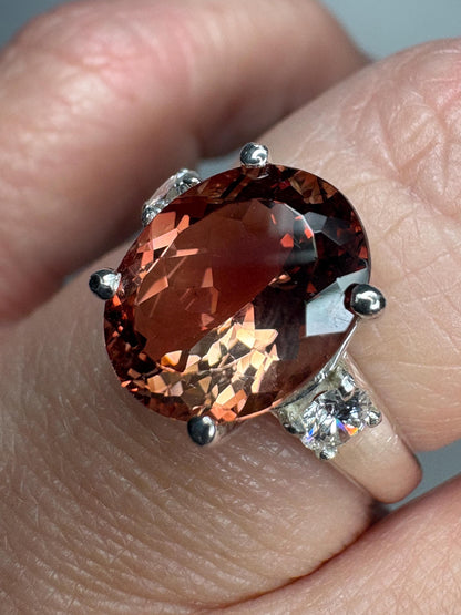 Oregon Sunstone and Lab-Grown Diamond Ring in Sterling Silver size 6.5 - NewLifeJewelryVault