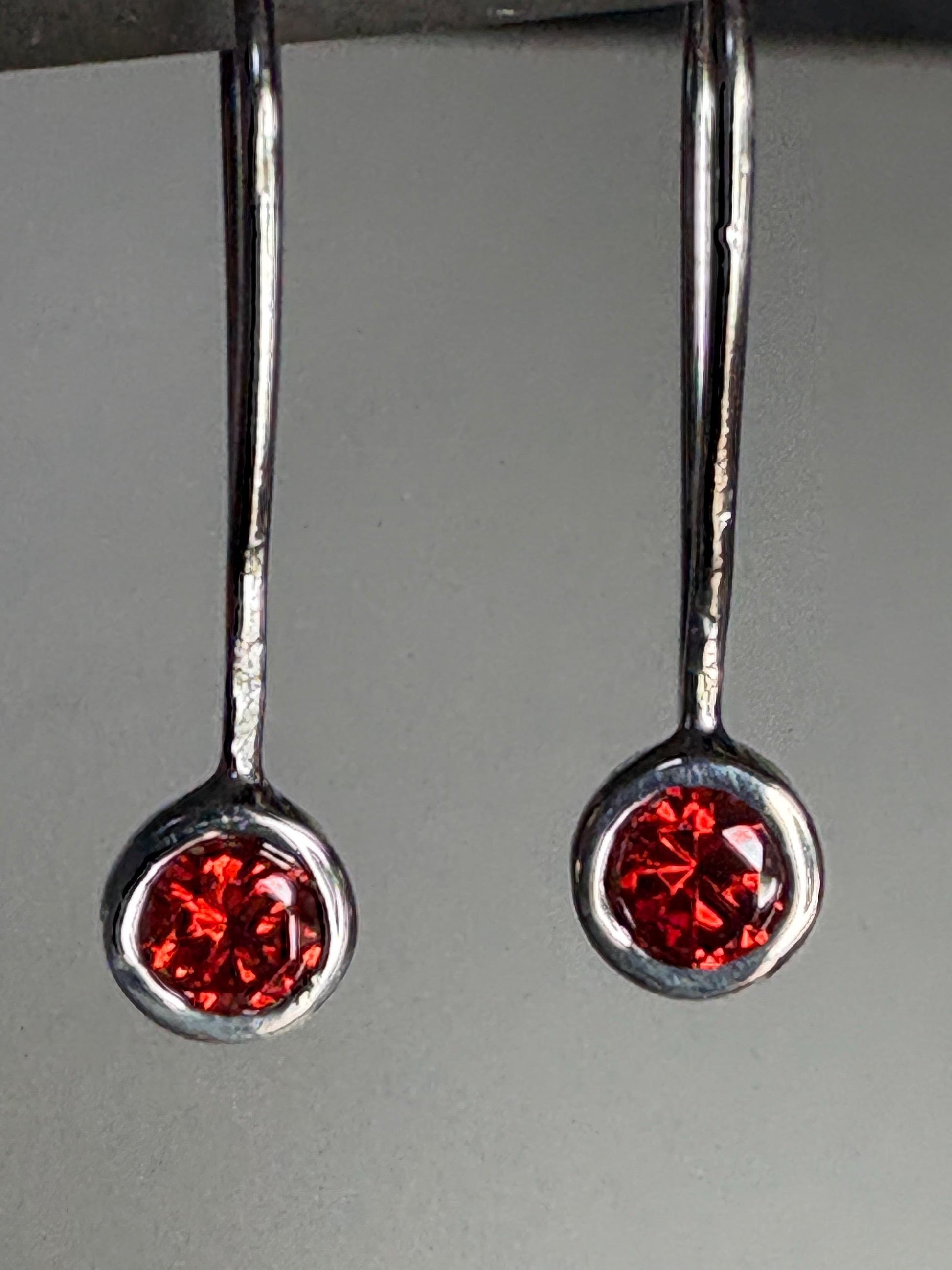 Arizona Garnet Bezel Drop Earrings in Sterling Silver - NewLifeJewelryVault