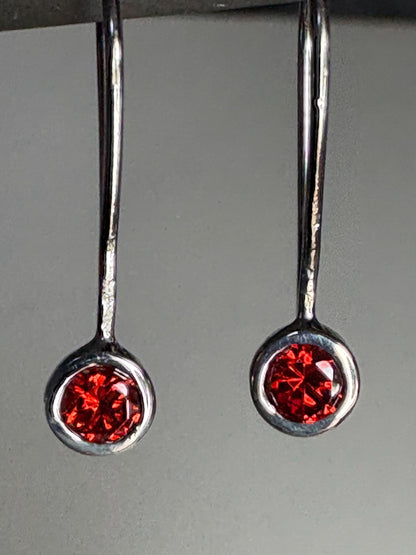 Arizona Garnet Bezel Drop Earrings in Sterling Silver - NewLifeJewelryVault