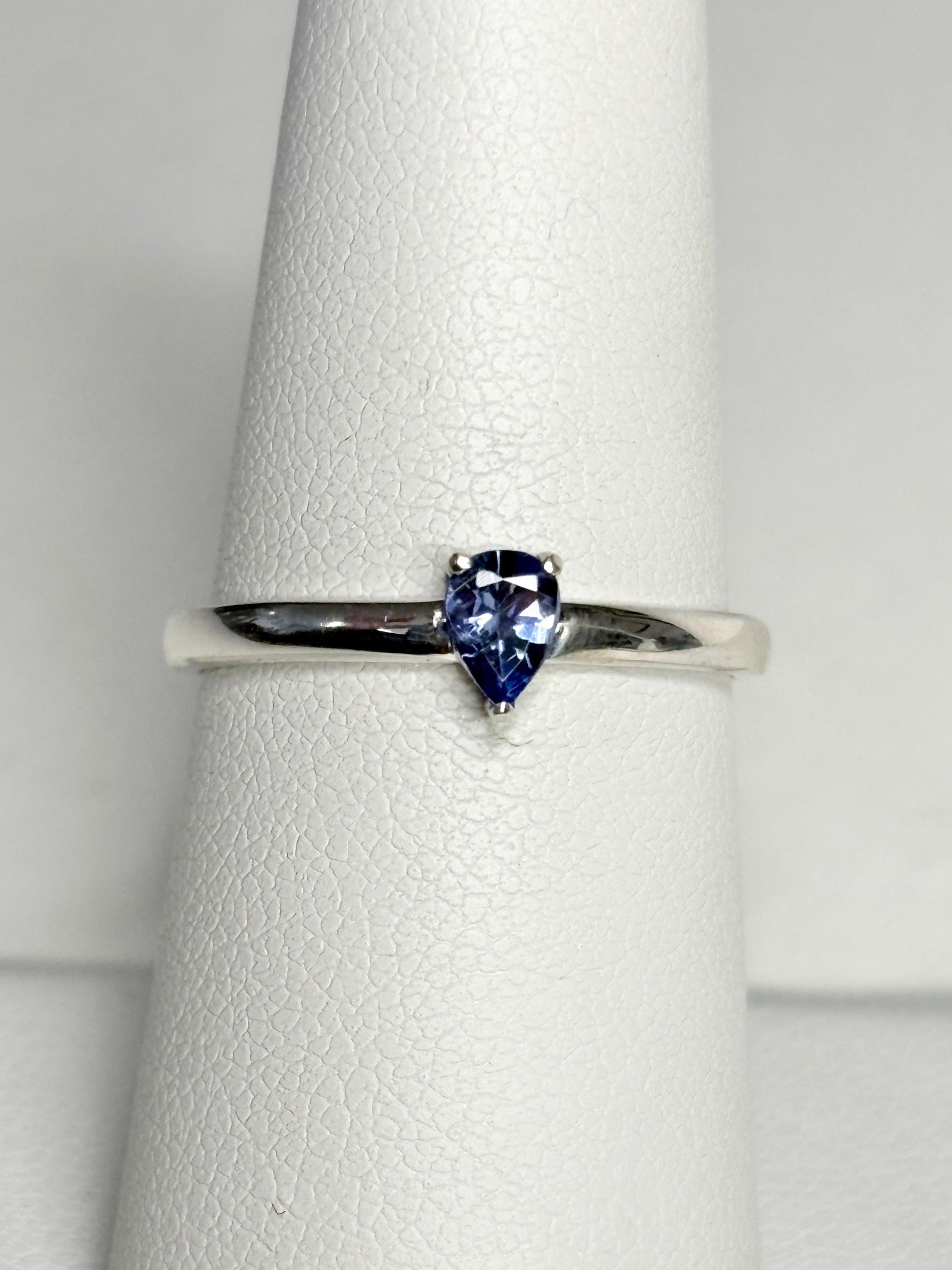 Tanzanite pear solitaire ring in sterling silver size 7 - NewLifeJewelryVault