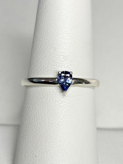 Tanzanite pear solitaire ring in sterling silver size 7 - NewLifeJewelryVault