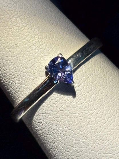 Tanzanite pear solitaire ring in sterling silver size 7 - NewLifeJewelryVault