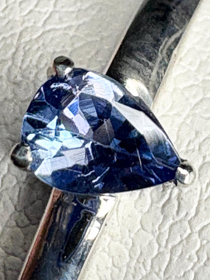 Tanzanite pear solitaire ring in sterling silver size 7 - NewLifeJewelryVault