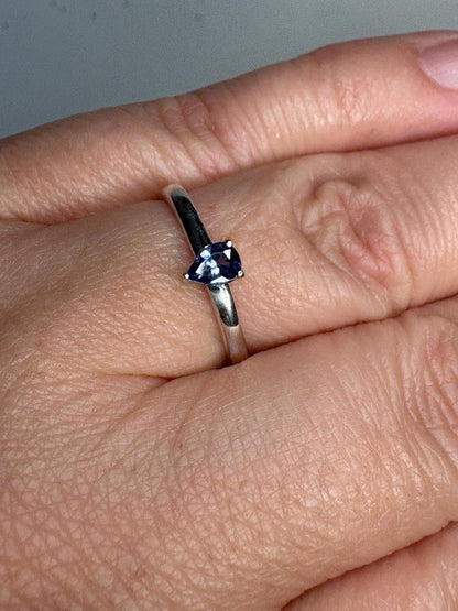 Tanzanite pear solitaire ring in sterling silver size 7 - NewLifeJewelryVault