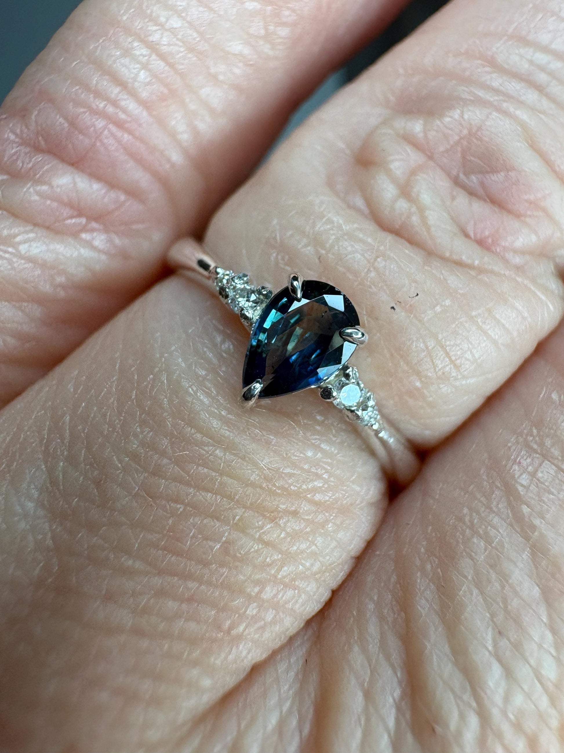 Montana Sapphire and Diamond Ring Sterling Silver size 7 - NewLifeJewelryVault