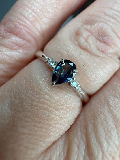 Montana Sapphire and Diamond Ring Sterling Silver size 7 - NewLifeJewelryVault