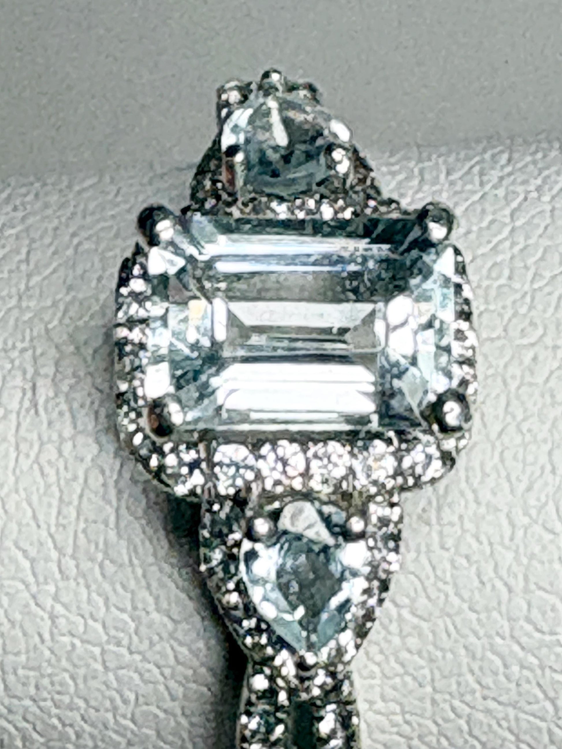 Aquamarine and White Zircon Halo 3 Stone Ring in Sterling Silver size 7 - NewLifeJewelryVault