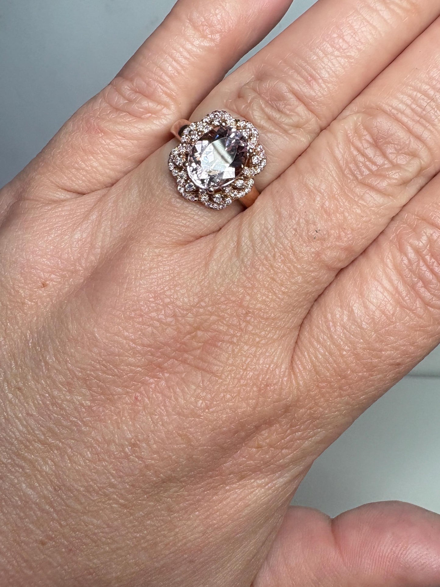 Morganite and Natural Pink Diamond Ring Solid 14k Rose Gold size 6.75 - NewLifeJewelryVault