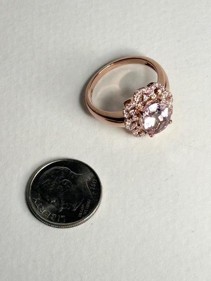 Morganite and Natural Pink Diamond Ring Solid 14k Rose Gold size 6.75 - NewLifeJewelryVault