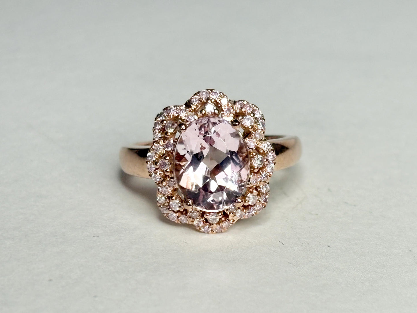 Morganite and Natural Pink Diamond Ring Solid 14k Rose Gold size 6.75 - NewLifeJewelryVault