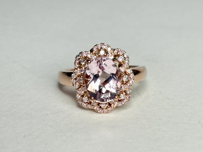 Morganite and Natural Pink Diamond Ring Solid 14k Rose Gold size 6.75 - NewLifeJewelryVault