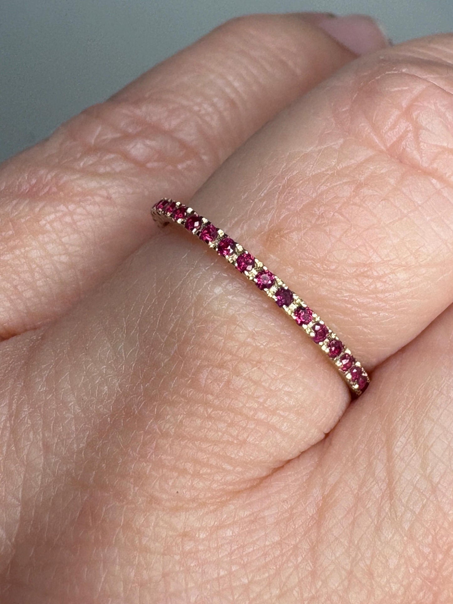 Natural Ruby Petite Full Eternity Band Ring Solid 14k Gold size 7 - NewLifeJewelryVault
