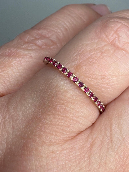 Natural Ruby Petite Full Eternity Band Ring Solid 14k Gold size 7 - NewLifeJewelryVault