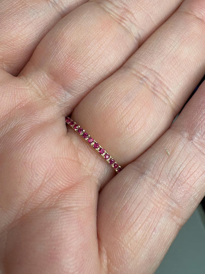 Natural Ruby Petite Full Eternity Band Ring Solid 14k Gold size 7 - NewLifeJewelryVault