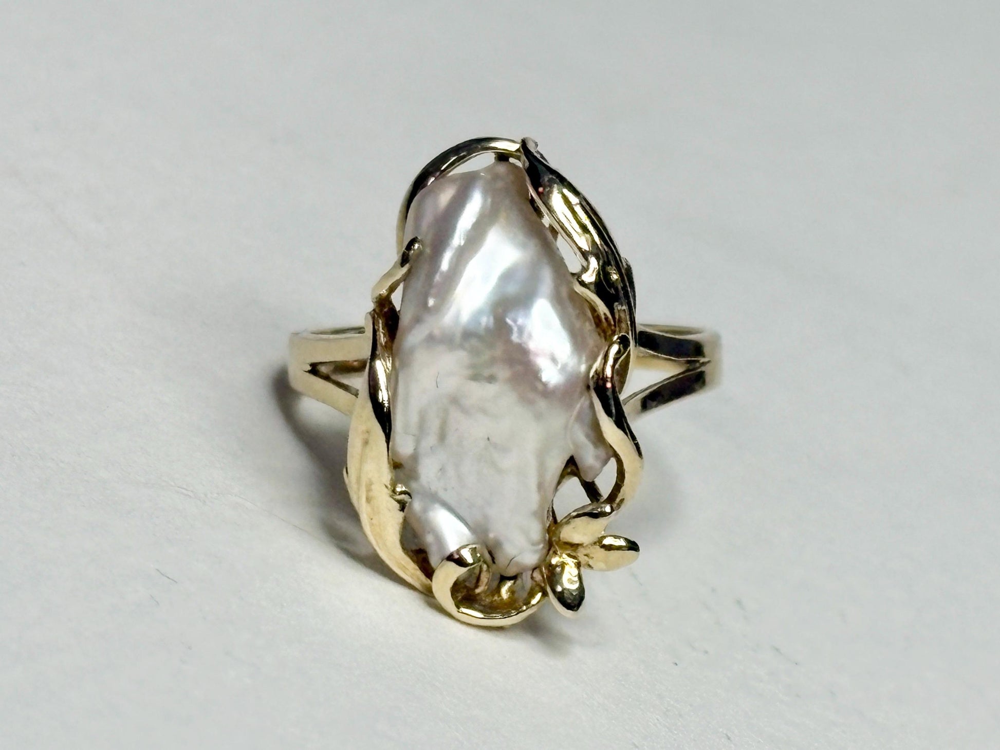 Biwa Cultured Pearl Freeform Ring Solid 14k Gold size 7.25 - NewLifeJewelryVault