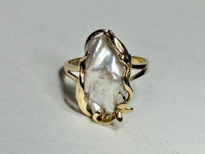 Biwa Cultured Pearl Freeform Ring Solid 14k Gold size 7.25 - NewLifeJewelryVault