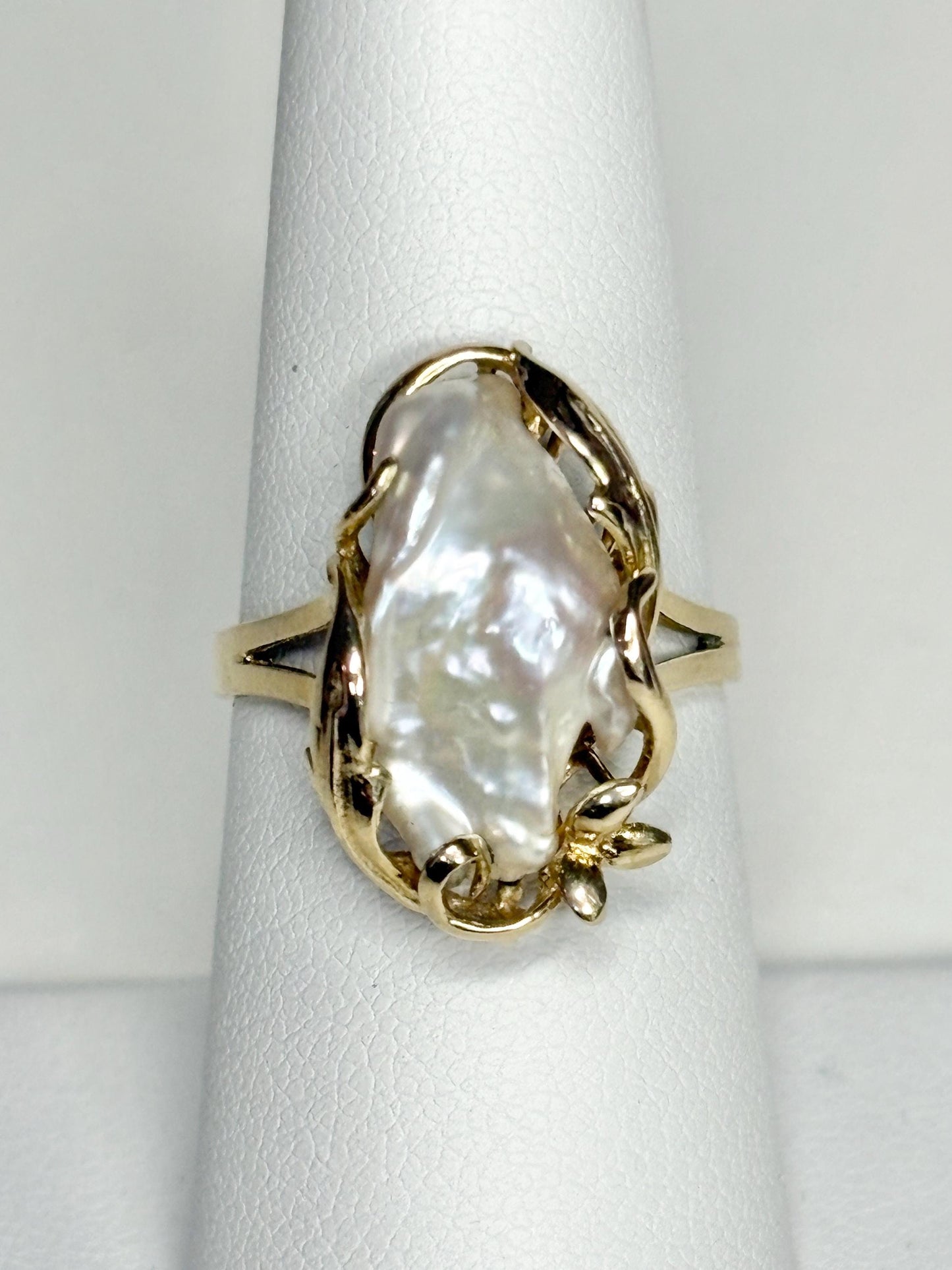 Biwa Cultured Pearl Freeform Ring Solid 14k Gold size 7.25 - NewLifeJewelryVault