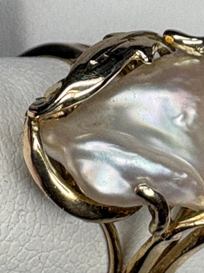 Biwa Cultured Pearl Freeform Ring Solid 14k Gold size 7.25 - NewLifeJewelryVault