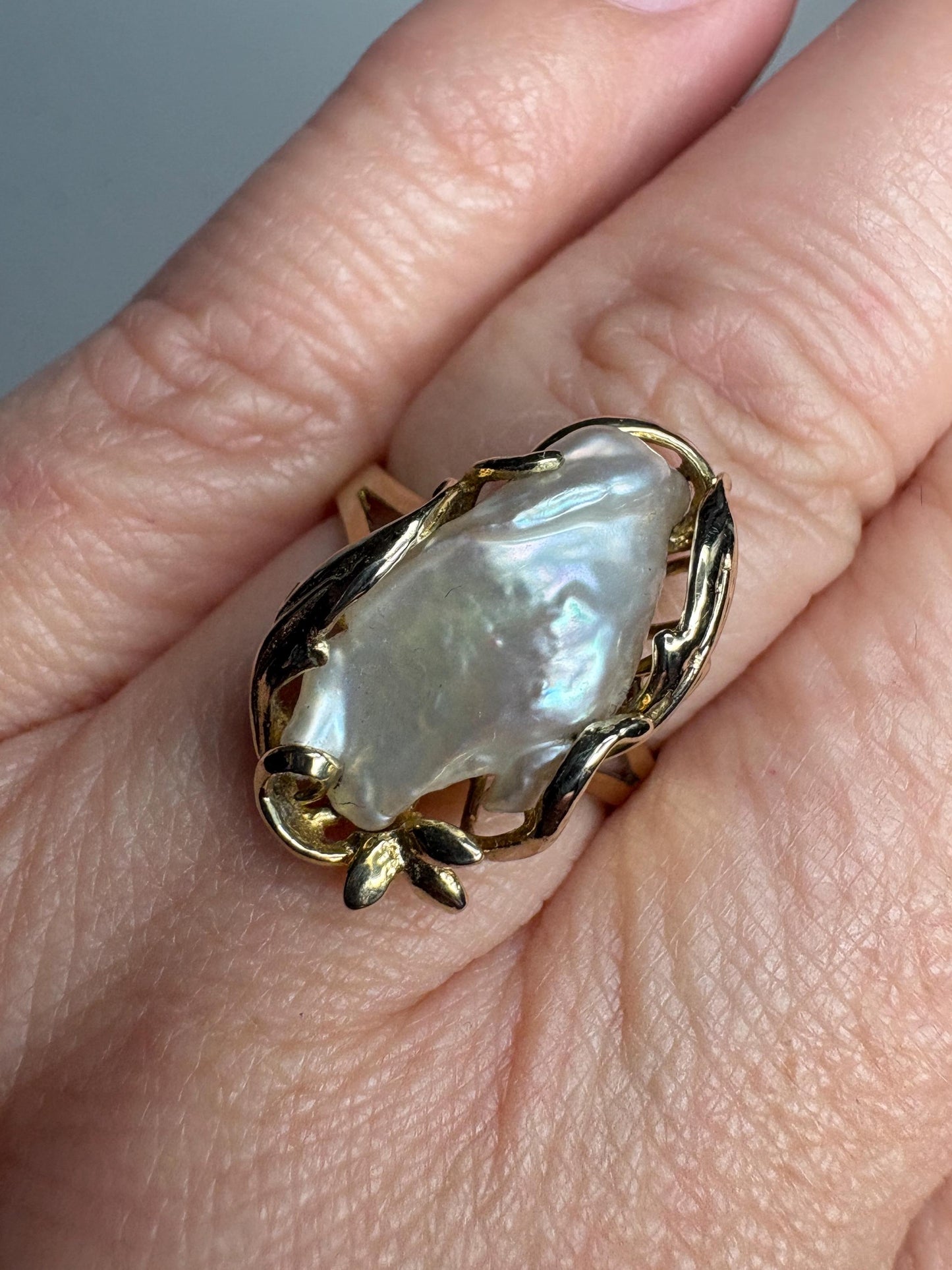 Biwa Cultured Pearl Freeform Ring Solid 14k Gold size 7.25 - NewLifeJewelryVault