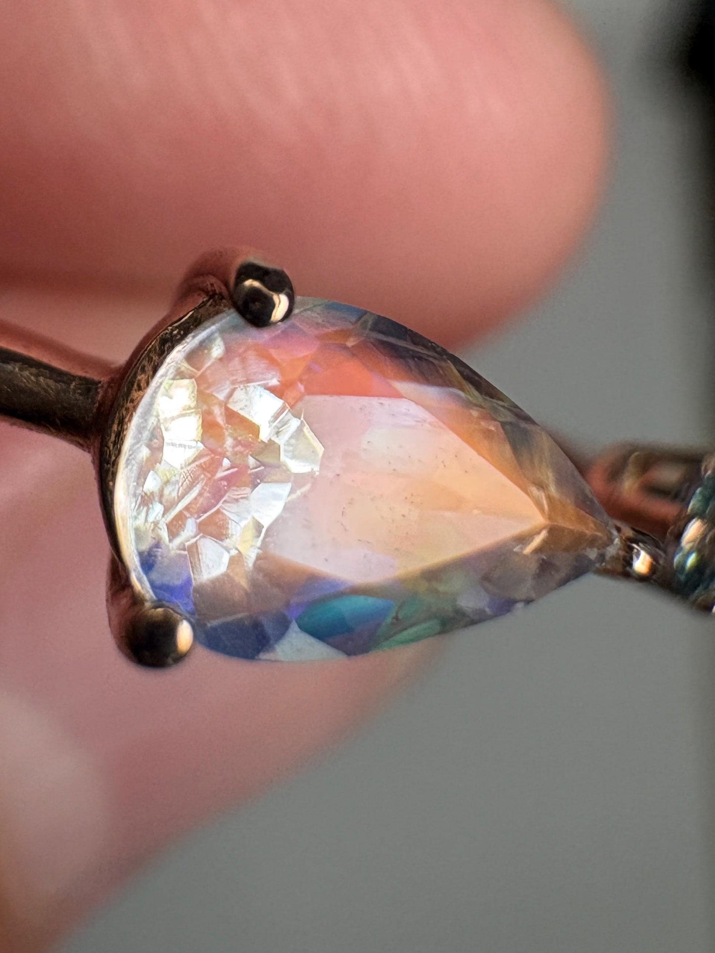 Madagascar Rainbow Moonstone and Color Change Garnet Open Ring 10k Rose Gold size 6.75 - NewLifeJewelryVault