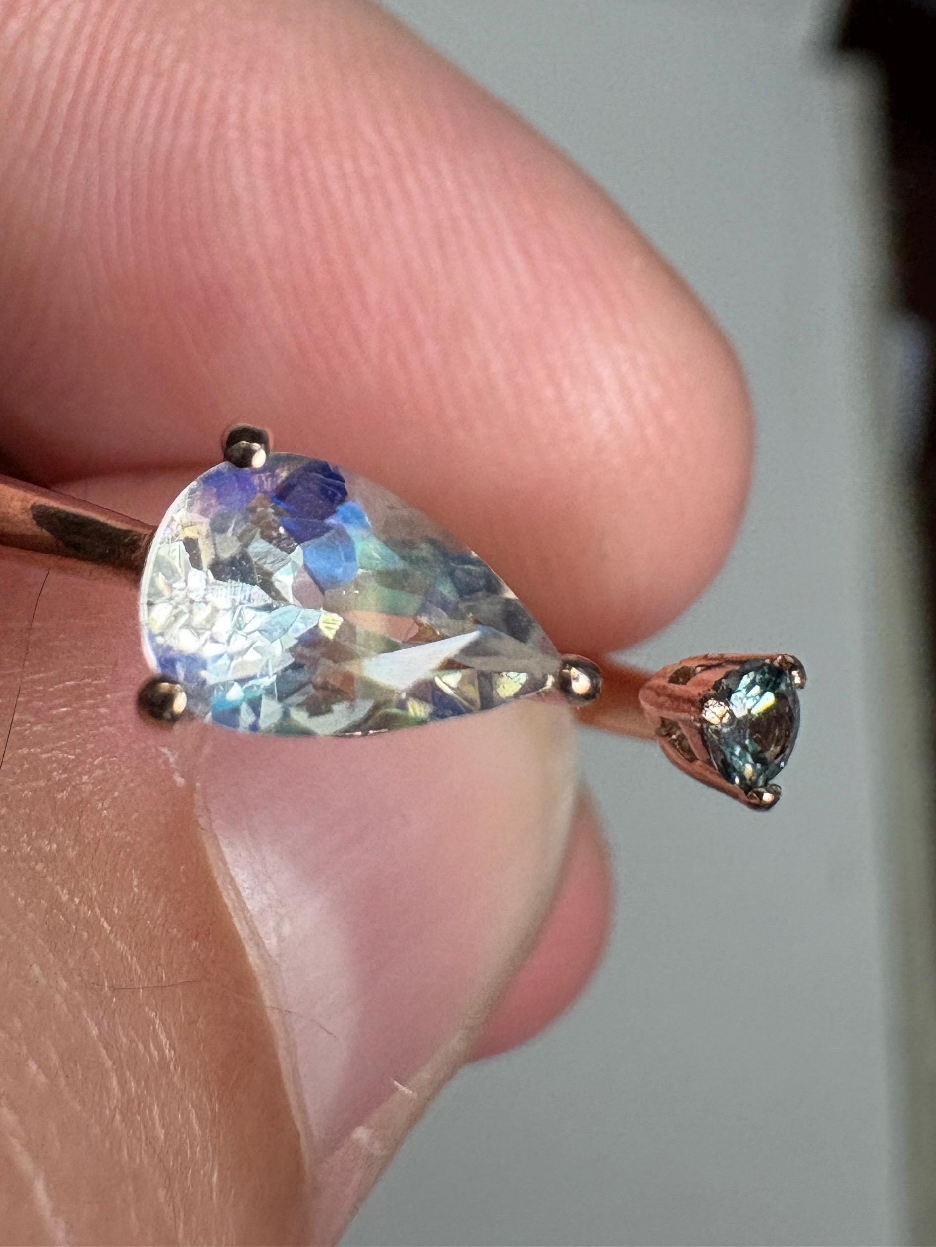 Madagascar Rainbow Moonstone and Color Change Garnet Open Ring 10k Rose Gold size 6.75 - NewLifeJewelryVault