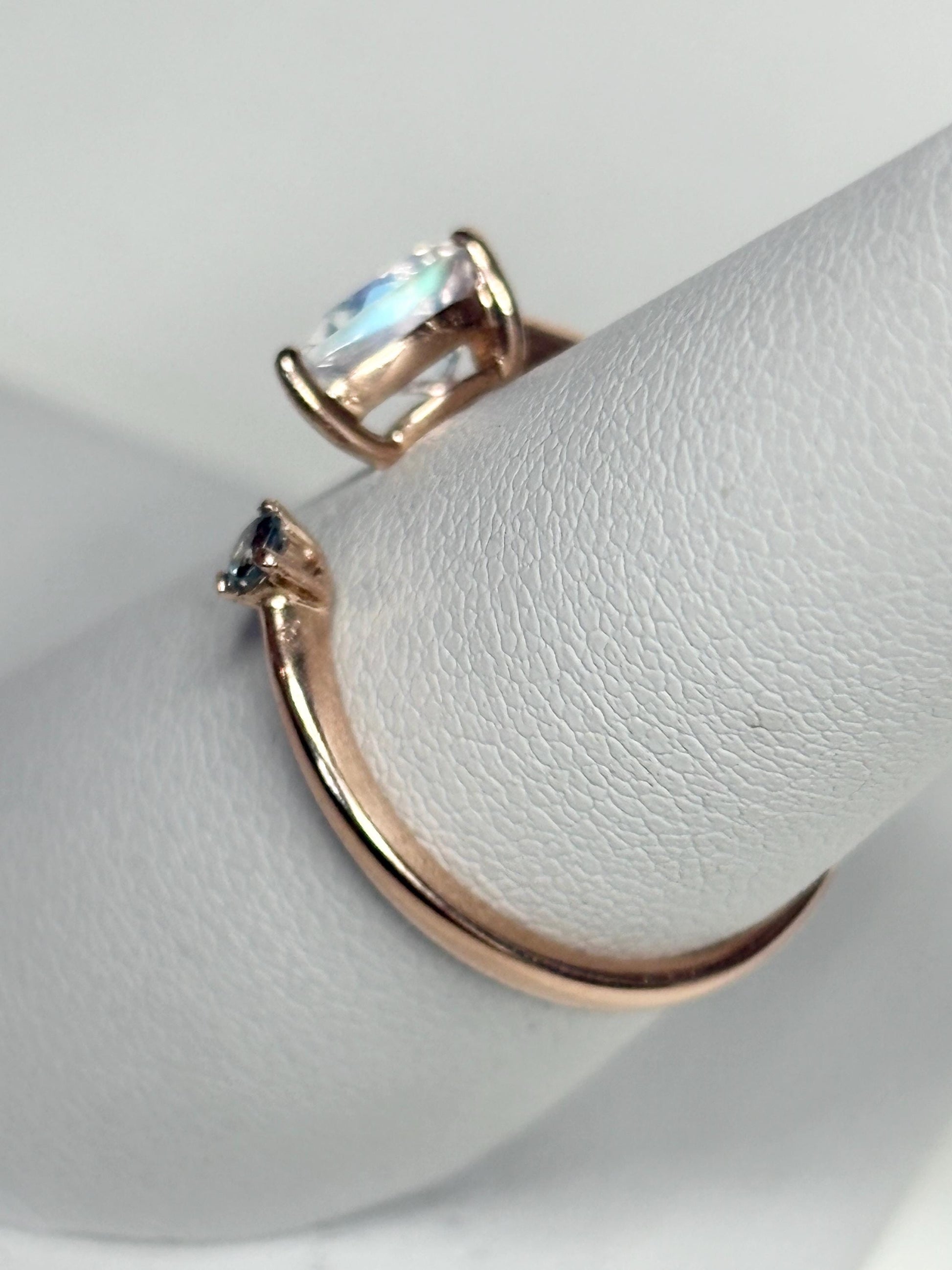 Madagascar Rainbow Moonstone and Color Change Garnet Open Ring 10k Rose Gold size 6.75 - NewLifeJewelryVault