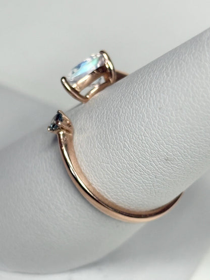 Madagascar Rainbow Moonstone and Color Change Garnet Open Ring 10k Rose Gold size 6.75 - NewLifeJewelryVault