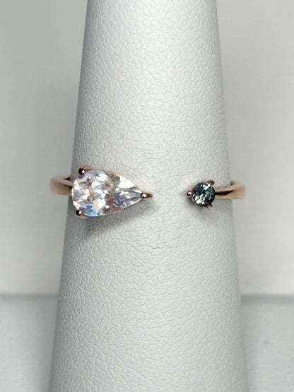 Madagascar Rainbow Moonstone and Color Change Garnet Open Ring 10k Rose Gold size 6.75 - NewLifeJewelryVault