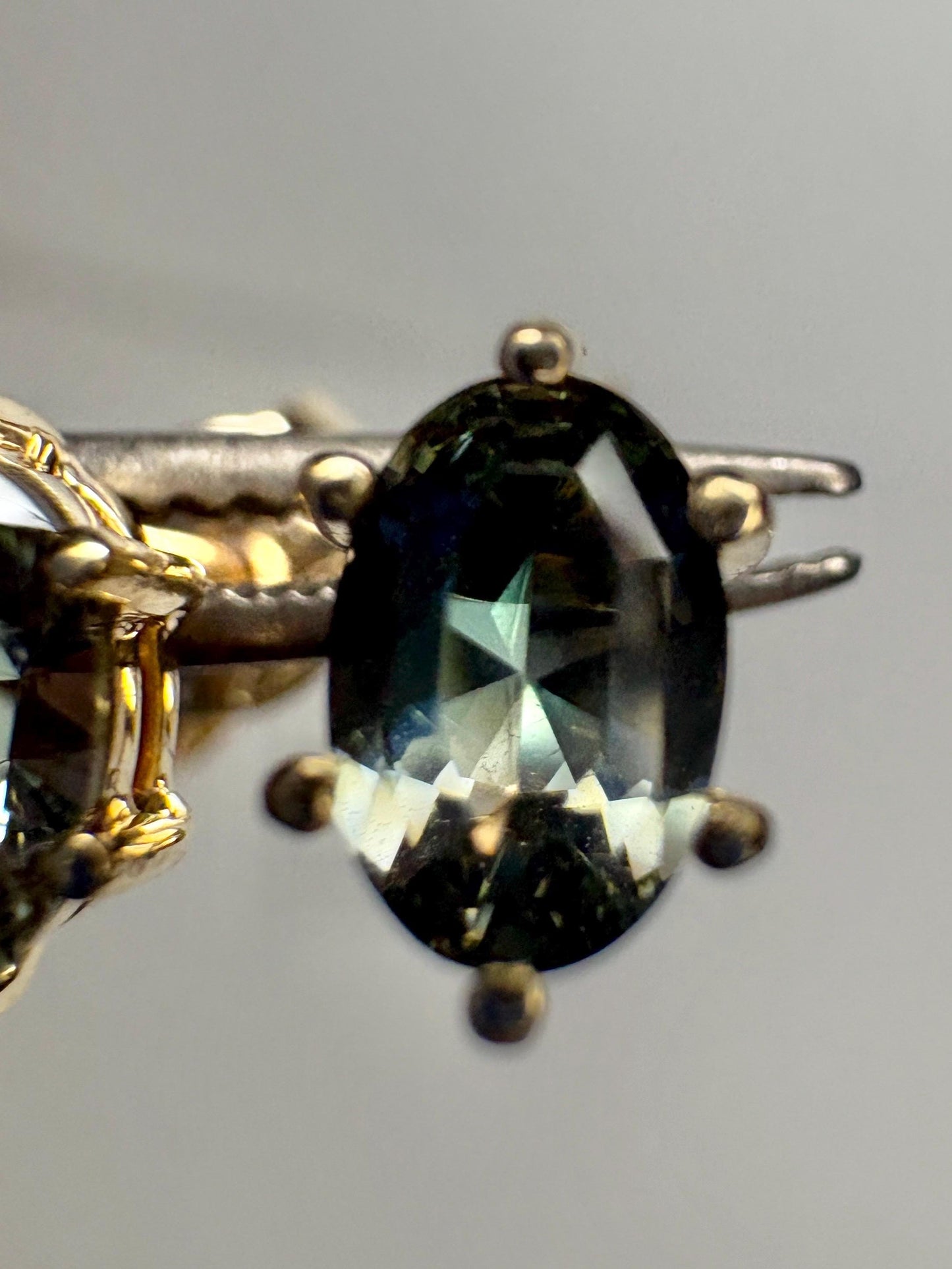 Teal Green Oregon Sunstone Stud Earrings Oval 9k Gold 6x4mm - NewLifeJewelryVault
