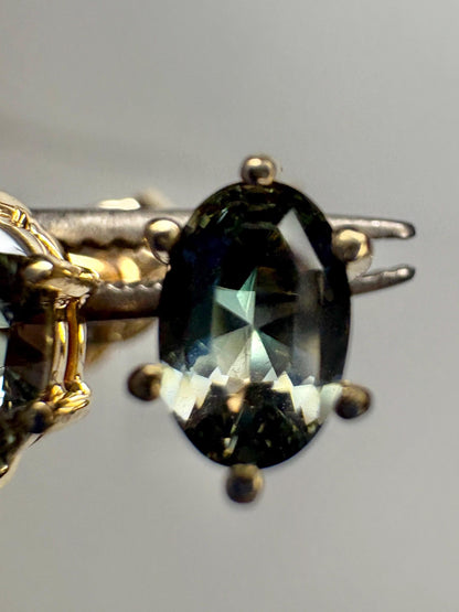 Teal Green Oregon Sunstone Stud Earrings Oval 9k Gold 6x4mm - NewLifeJewelryVault