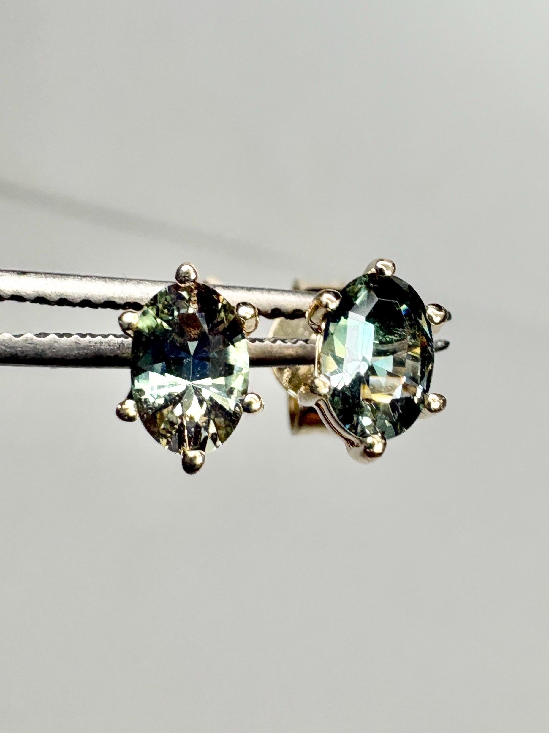 Teal Green Oregon Sunstone Stud Earrings Oval 9k Gold 6x4mm - NewLifeJewelryVault