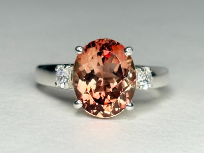 Oregon Sunstone and Lab-Grown Diamond Ring in Sterling Silver size 6.5 - NewLifeJewelryVault