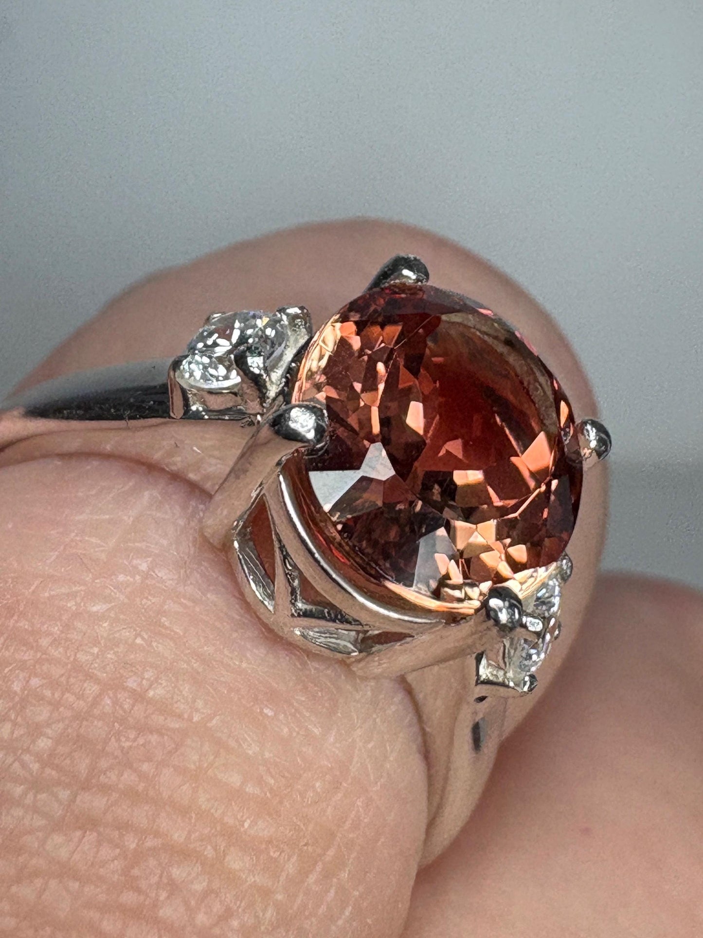 Oregon Sunstone and Lab-Grown Diamond Ring in Sterling Silver size 6.5 - NewLifeJewelryVault