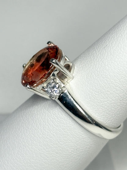 Oregon Sunstone and Lab-Grown Diamond Ring in Sterling Silver size 6.5 - NewLifeJewelryVault