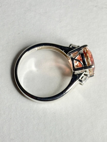 Oregon Sunstone and Lab-Grown Diamond Ring in Sterling Silver size 6.5 - NewLifeJewelryVault