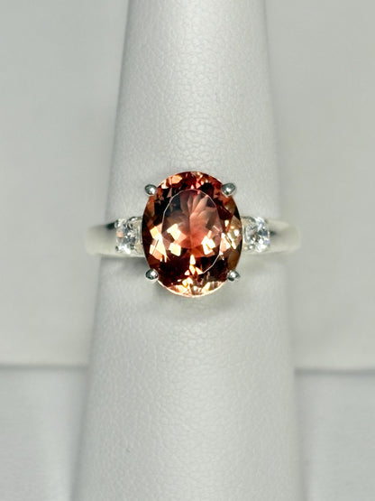 Oregon Sunstone and Lab-Grown Diamond Ring in Sterling Silver size 6.5 - NewLifeJewelryVault