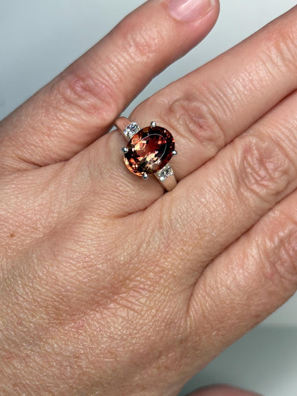 Oregon Sunstone and Lab-Grown Diamond Ring in Sterling Silver size 6.5 - NewLifeJewelryVault